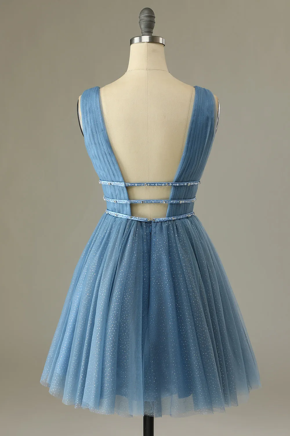 Glitter Grey Blue Tulle Short Homecoming Dress sold by Zapaka product image thumbnail 2