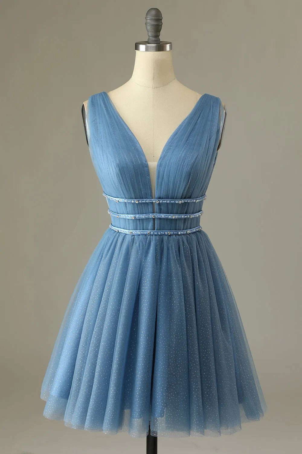Glitter Grey Blue Tulle Short Homecoming Dress sold by Zapaka