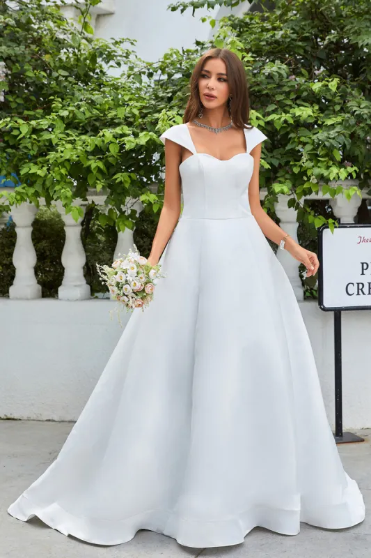 Simple Ivory Satin A-Line Wedding Dress sold by Zapaka