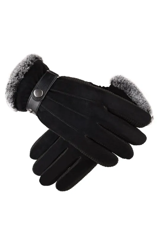 Black Buckled Pigskin Warm Winter Men Gloves with Feather made by Zapaka