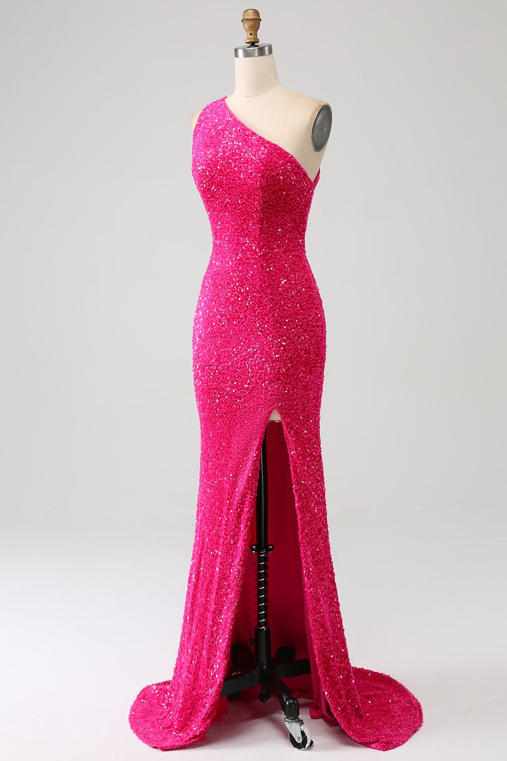 Sparkly Mermaid One Shoulder Fuchsia Sequins Long Prom Dress with Slit sold by Zapaka product image thumbnail 3