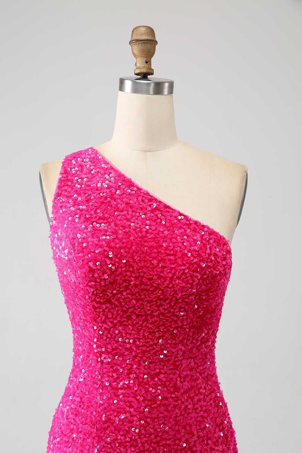 Sparkly Mermaid One Shoulder Fuchsia Sequins Long Prom Dress with Slit sold by Zapaka product image thumbnail 4