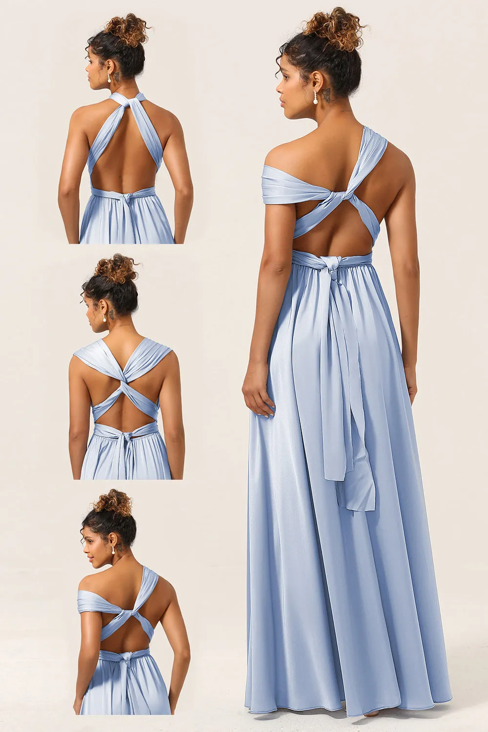 Blue Satin Convertible Bridesmaid Dress with Slit sold by Zapaka product image thumbnail 2