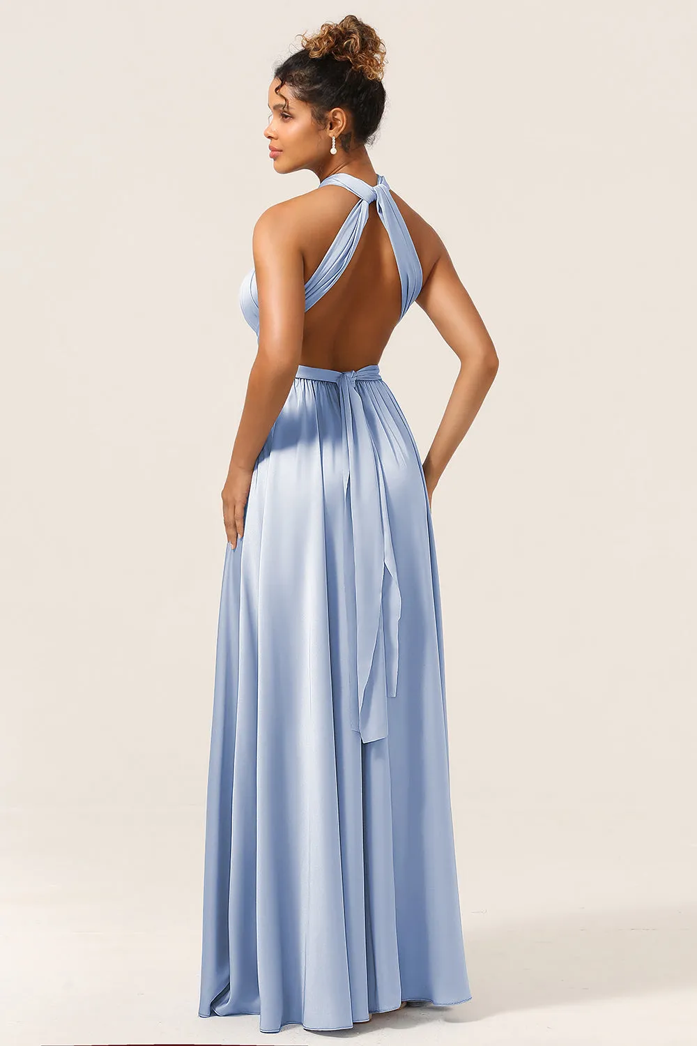 Blue Satin Convertible Bridesmaid Dress with Slit sold by Zapaka product image thumbnail 4
