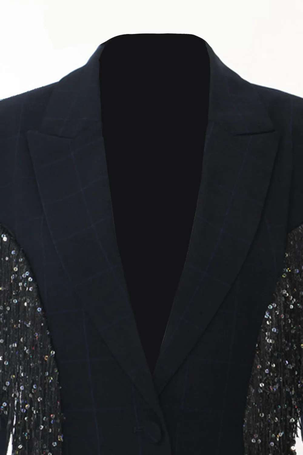 Sparkly Navy Peak Lapel Women Blazer with Fringes sold by Zapaka product image thumbnail 4