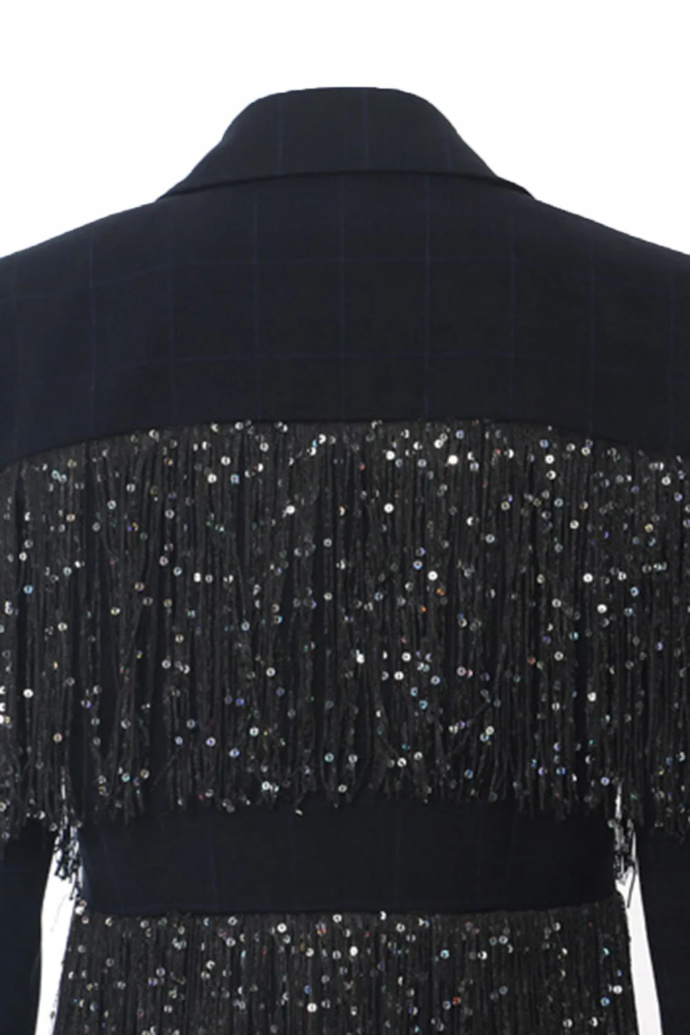 Sparkly Navy Peak Lapel Women Blazer with Fringes sold by Zapaka product image thumbnail 5