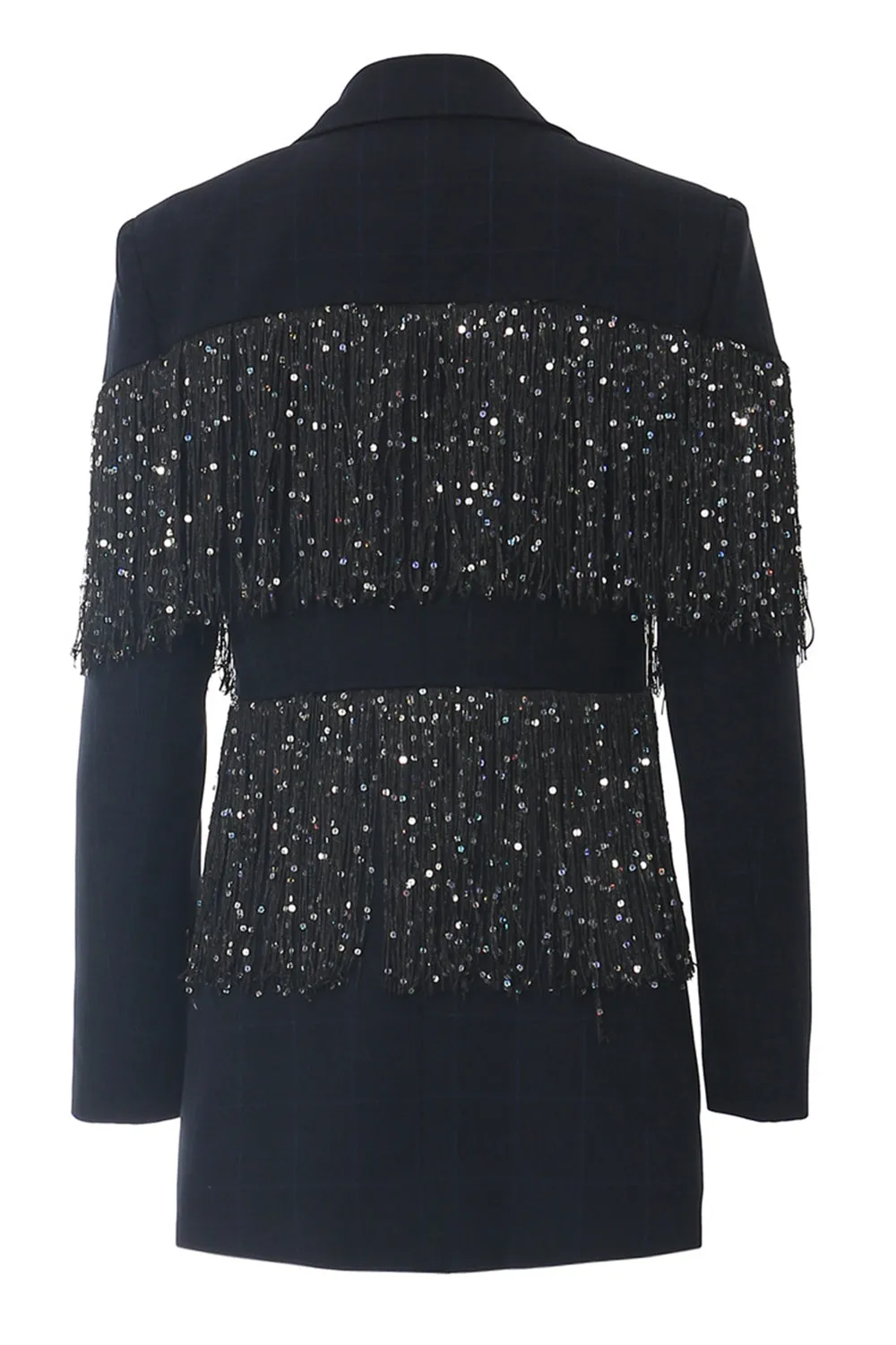 Sparkly Navy Peak Lapel Women Blazer with Fringes sold by Zapaka product image thumbnail 2