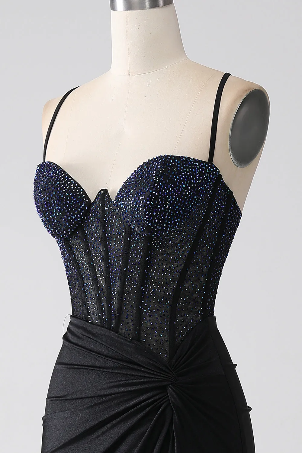 Black Mermaid Spaghetti Straps Long Corset Prom Dress With Beading sold by Zapaka product image thumbnail 5