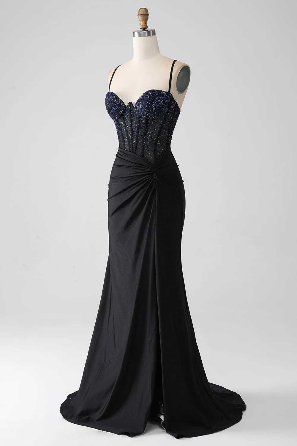 Black Mermaid Spaghetti Straps Long Corset Prom Dress With Beading sold by Zapaka product image thumbnail 3