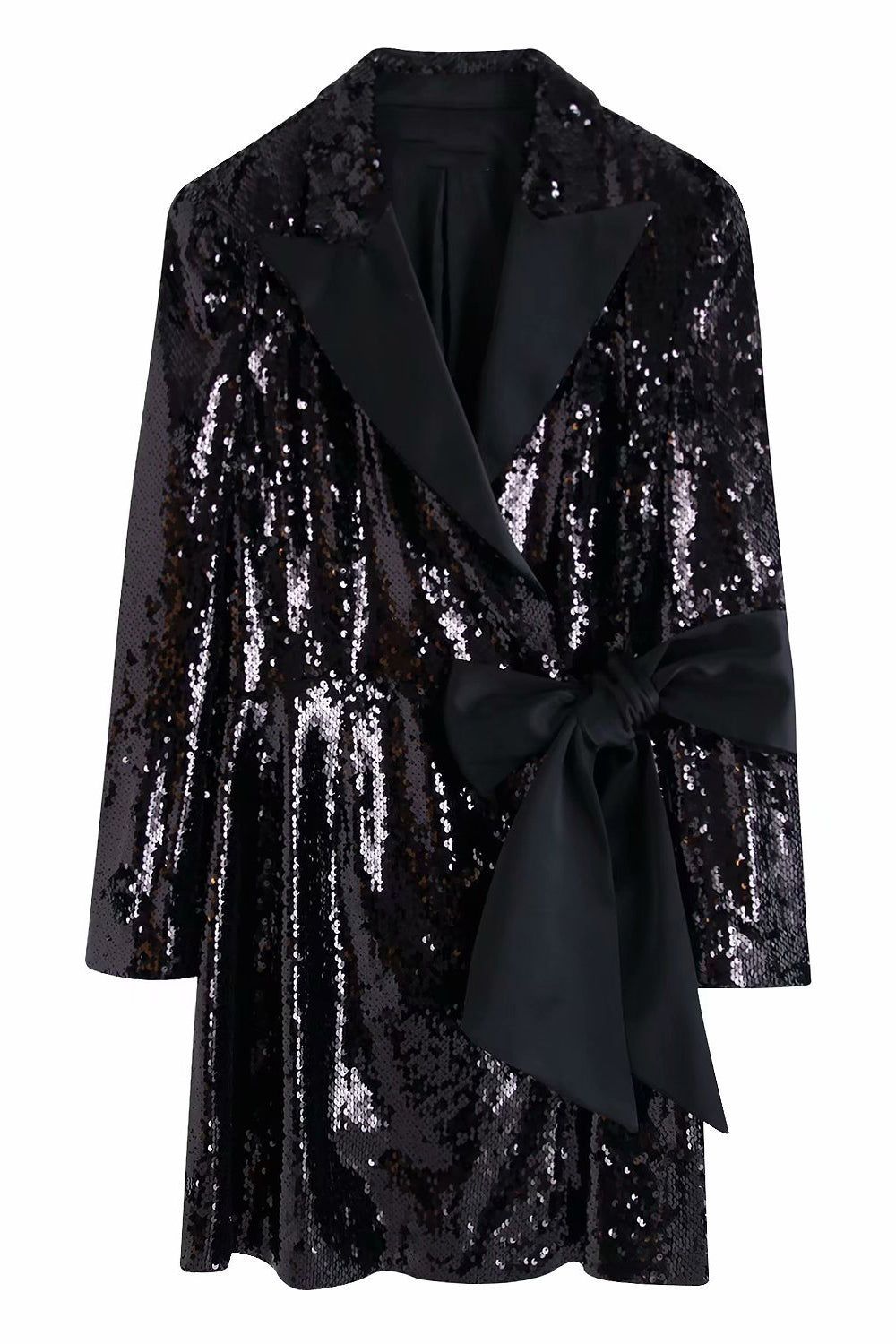 Sparkly Black Sequins Wrap Blazer Dress sold by Zapaka