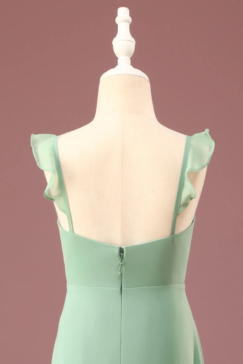 A-line Long Chiffon Matcha V-neck Spaghetti Straps Junior Bridesmaid Dress sold by Zapaka product image thumbnail 5