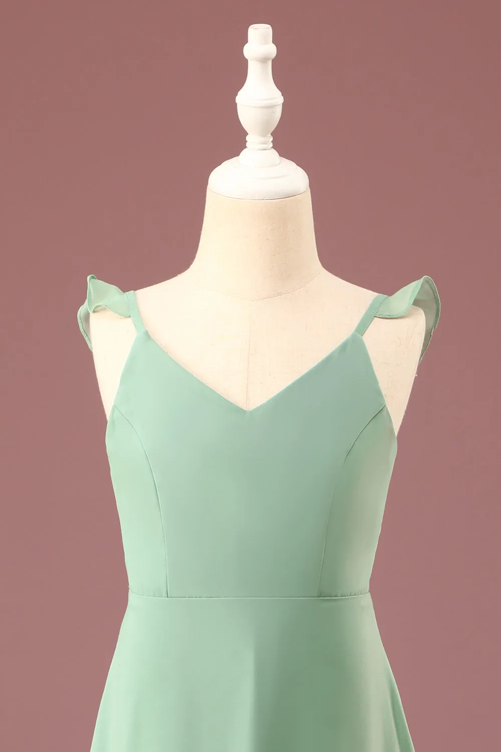 A-line Long Chiffon Matcha V-neck Spaghetti Straps Junior Bridesmaid Dress sold by Zapaka product image thumbnail 4