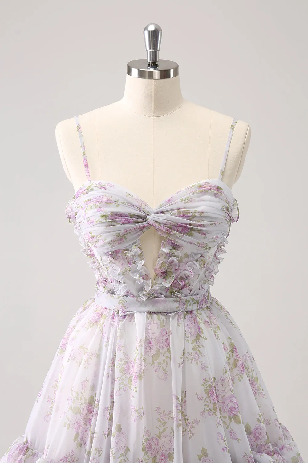 Lilac A-Line Floral Prints Ruffled Tiered Tulle Homecoming Dress sold by Zapaka product image thumbnail 5