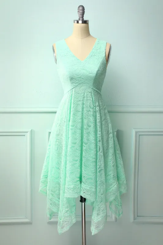Mint Asymmetrical Lace Dress sold by Zapaka