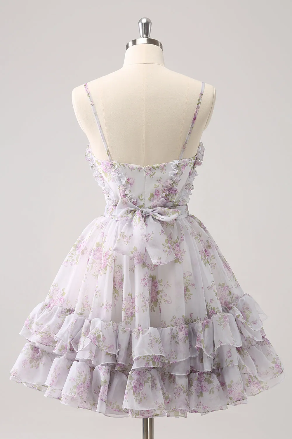 Lilac A-Line Floral Prints Ruffled Tiered Tulle Homecoming Dress sold by Zapaka product image thumbnail 2