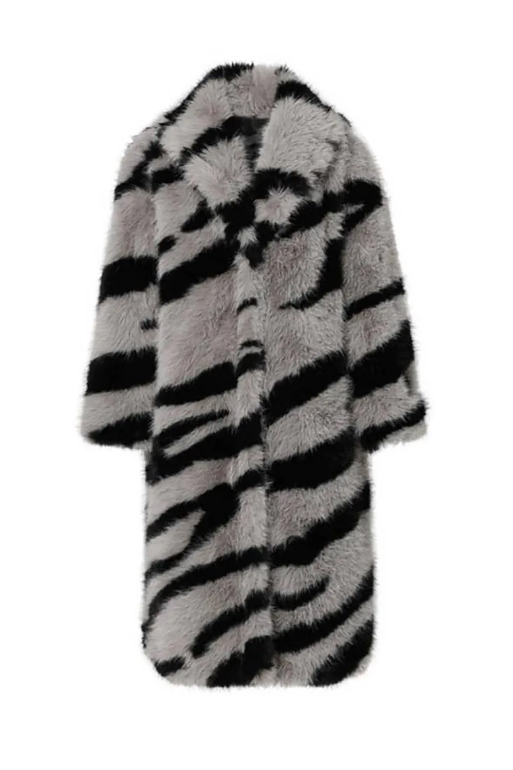 Dark Grey Zebra Pattern Imitation Oversized Long Faux Fur Shearling Coat sold by Zapaka product image thumbnail 5