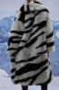 Dark Grey Zebra Pattern Imitation Oversized Long Faux Fur Shearling Coat sold by Zapaka