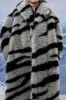 Dark Grey Zebra Pattern Imitation Oversized Long Faux Fur Shearling Coat sold by Zapaka