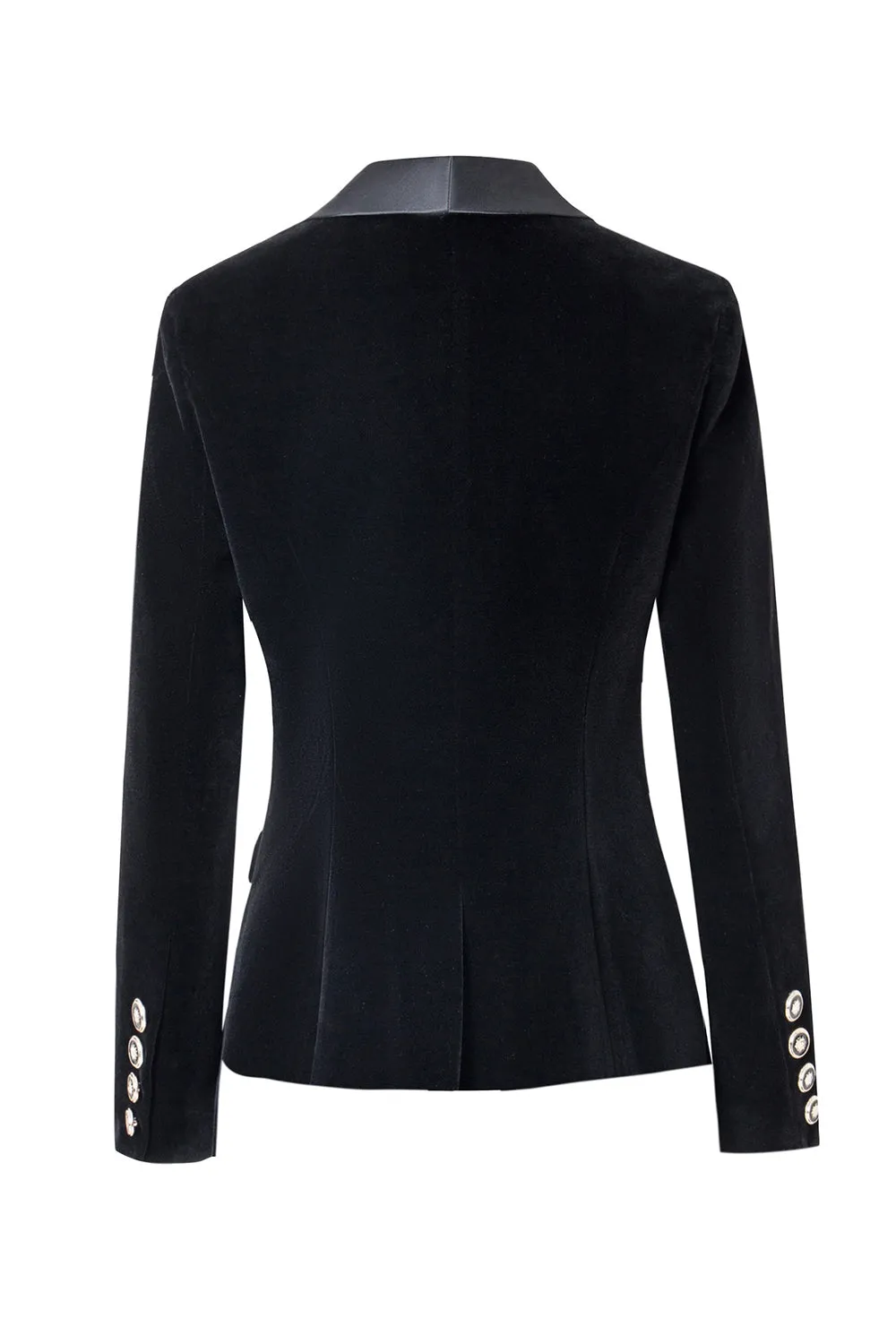 Black Slim Fit Buttoned Velvet Women Blazer sold by Zapaka product image thumbnail 2