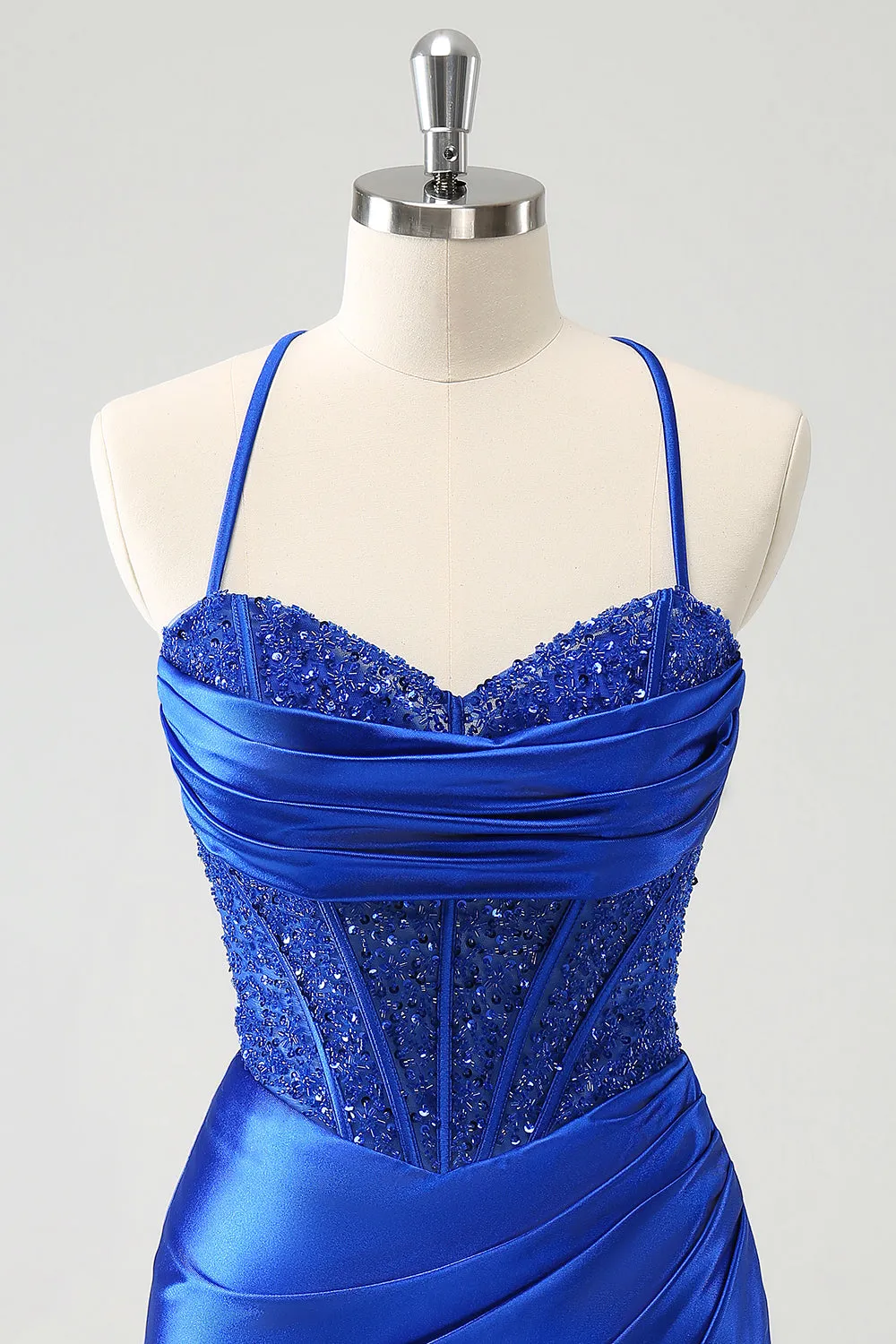 Sparkly Royal Blue Tight Corset Short Homecoming Dress with Lace Up Back sold by Zapaka product image thumbnail 4