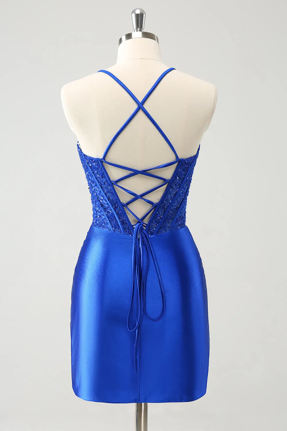 Sparkly Royal Blue Tight Corset Short Homecoming Dress with Lace Up Back sold by Zapaka product image thumbnail 2