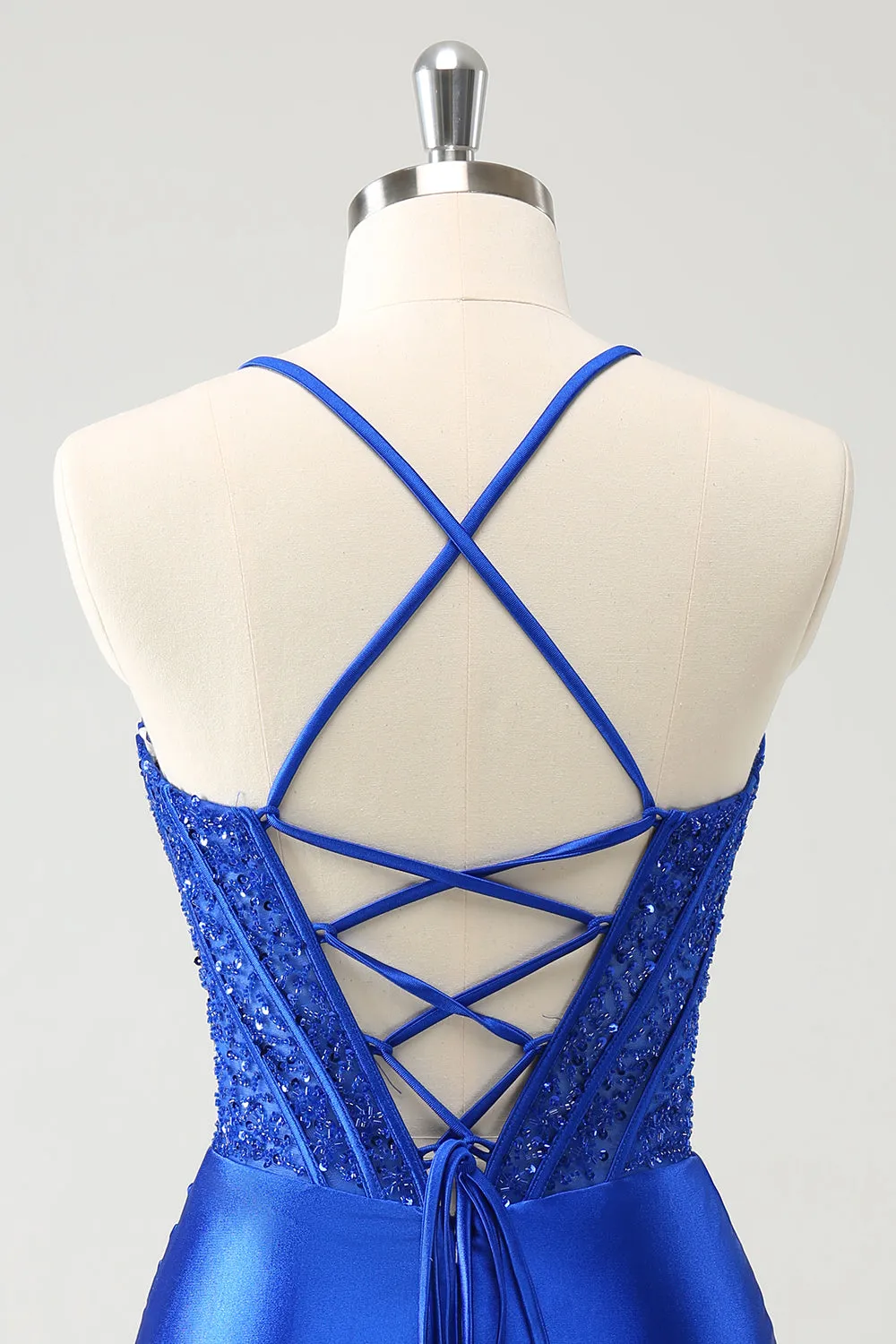 Sparkly Royal Blue Tight Corset Short Homecoming Dress with Lace Up Back sold by Zapaka product image thumbnail 5