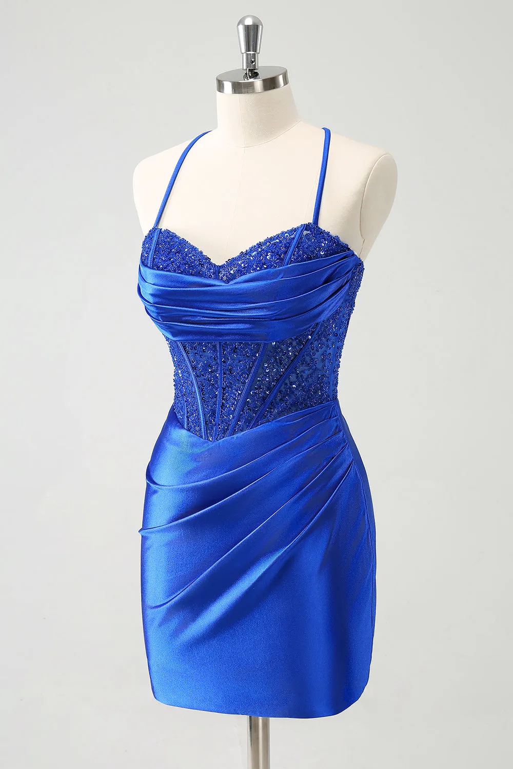 Sparkly Royal Blue Tight Corset Short Homecoming Dress with Lace Up Back sold by Zapaka product image thumbnail 3
