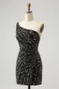 Glitter Black One Shouder Tight Short Homecoming Dress with Beading sold by Zapaka