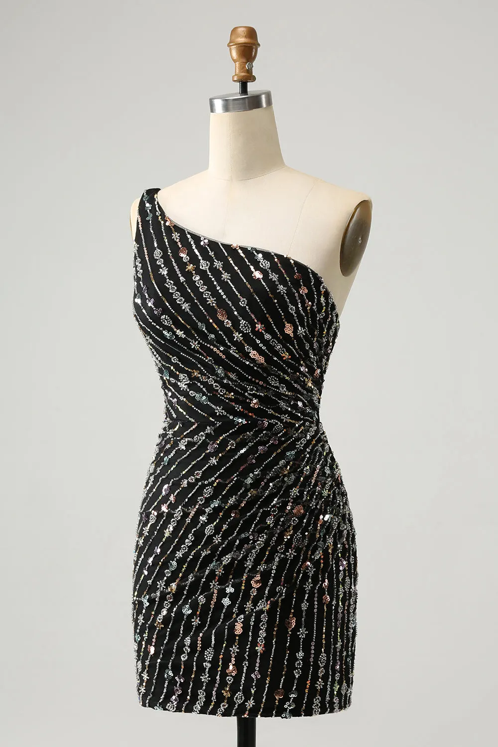 Glitter Black One Shouder Tight Short Homecoming Dress with Beading sold by Zapaka product image thumbnail 3