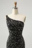 Glitter Black One Shouder Tight Short Homecoming Dress with Beading sold by Zapaka