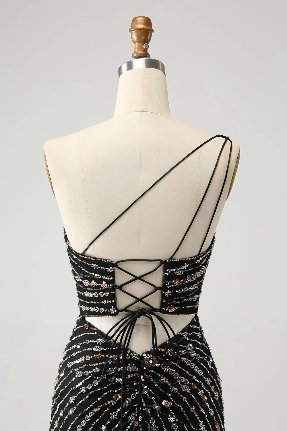 Glitter Black One Shouder Tight Short Homecoming Dress with Beading sold by Zapaka product image thumbnail 5