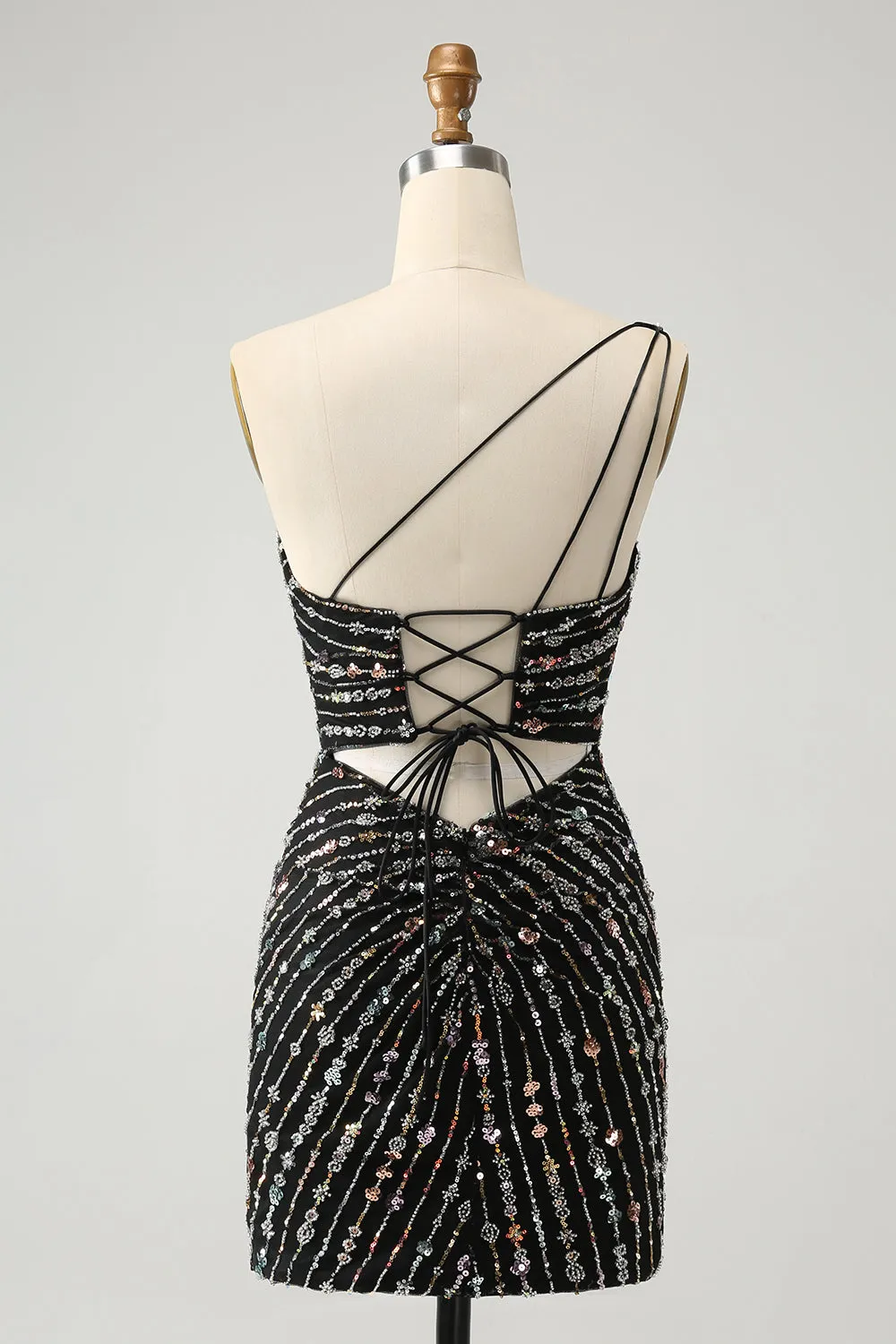 Glitter Black One Shouder Tight Short Homecoming Dress with Beading sold by Zapaka product image thumbnail 2