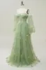 Green Off The Shoulder Long Sleeves A-Line Prom Dress sold by Zapaka