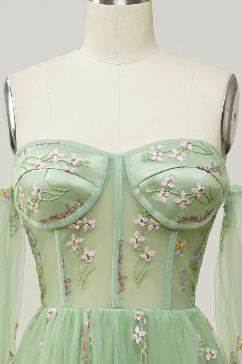 Green Off The Shoulder Long Sleeves A-Line Prom Dress sold by Zapaka product image thumbnail 5