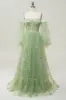 Green Off The Shoulder Long Sleeves A-Line Prom Dress sold by Zapaka