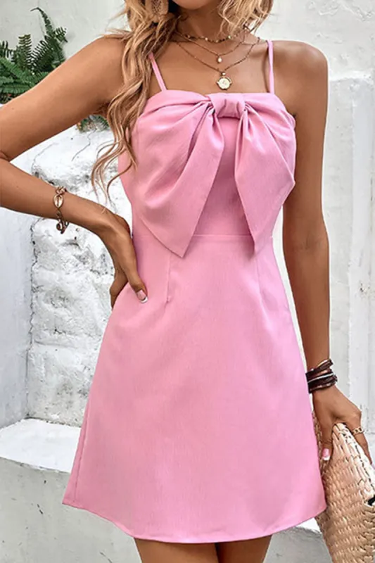 Spaghetti Straps Pink Summer Dress With Bow sold by Zapaka