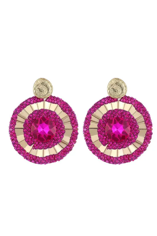 Alloy Rhinestones Fuchsia Round Earrings sold by Zapaka