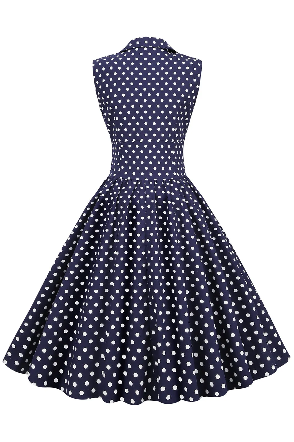 Navy V-Neck Polka Dots 1950s Swing Dress sold by Zapaka product image thumbnail 2