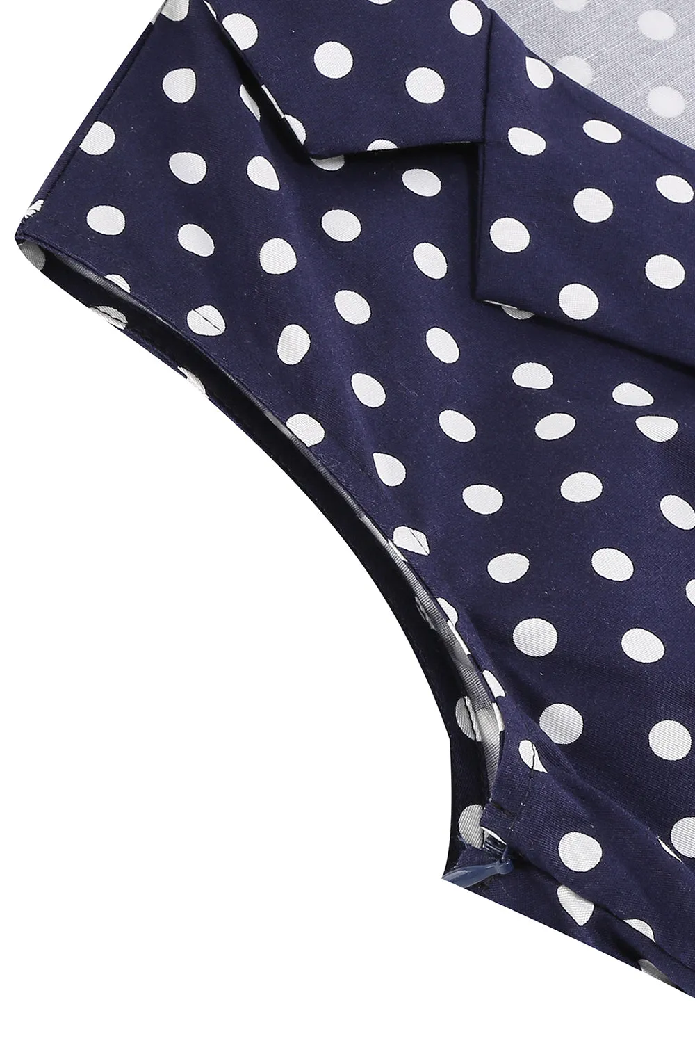 Navy V-Neck Polka Dots 1950s Swing Dress sold by Zapaka product image thumbnail 4