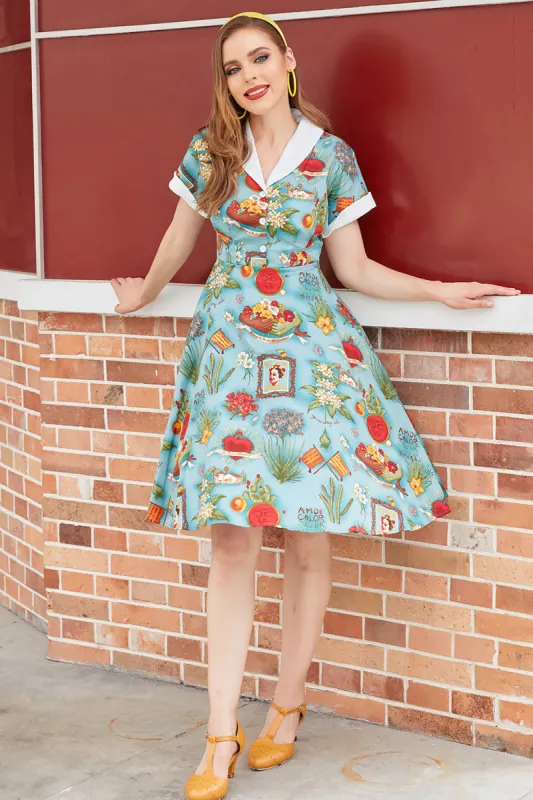 V Neck Printed 1950s Dress Short Sleeves sold by Zapaka