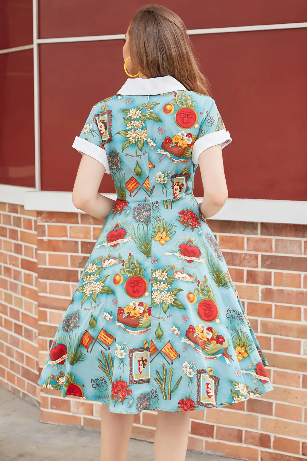 V Neck Printed 1950s Dress Short Sleeves sold by Zapaka product image thumbnail 2