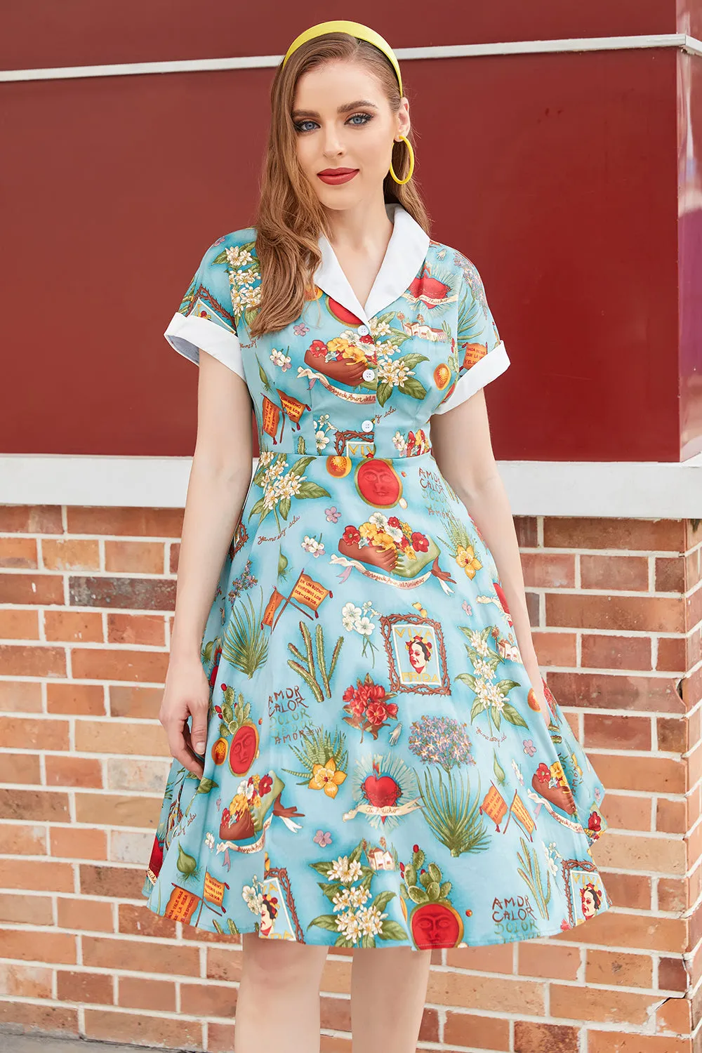 V Neck Printed 1950s Dress Short Sleeves sold by Zapaka product image thumbnail 3