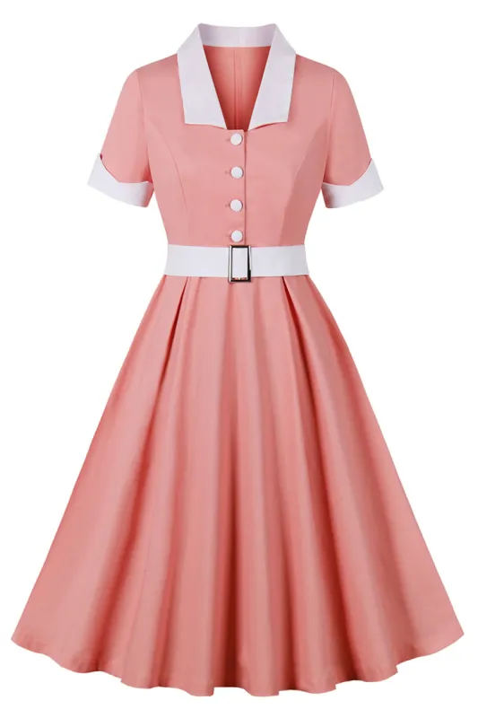 Blush Lapel Neck A Line Vintage 1950s Dress sold by Zapaka