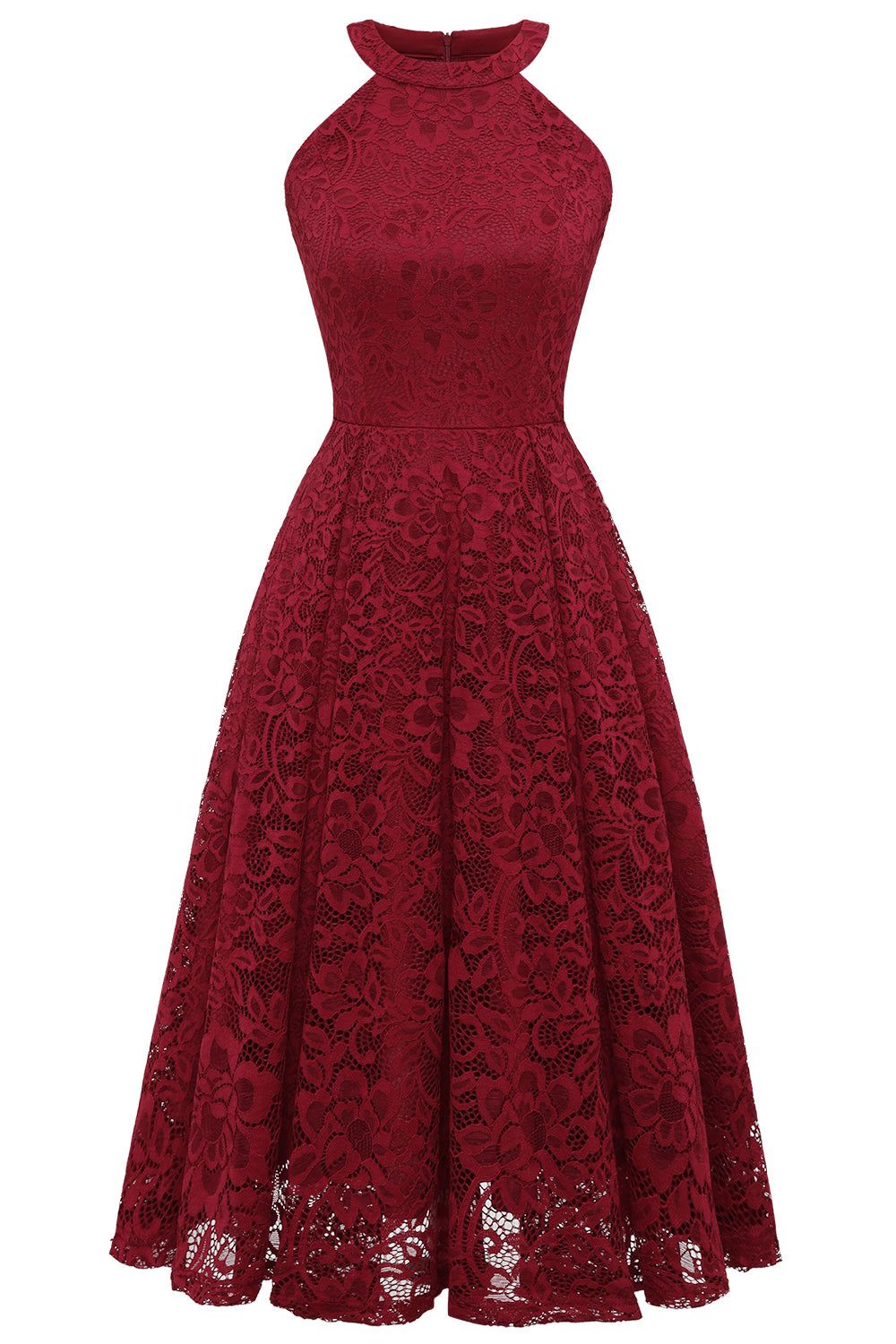 Dark Red Lace Party Dress sold by Zapaka