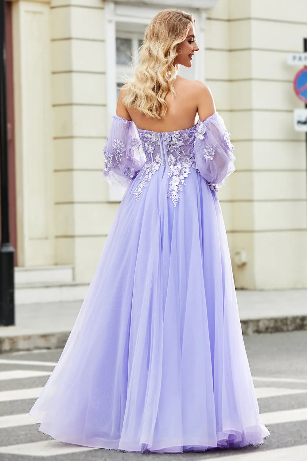 Gorgeous A Line Off the Shoulder Lavender Corset Prom Dress with Appliques sold by Zapaka product image thumbnail 2