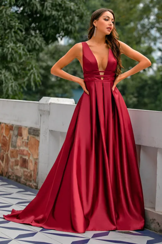 Burgundy Satin Prom Dress sold by Zapaka