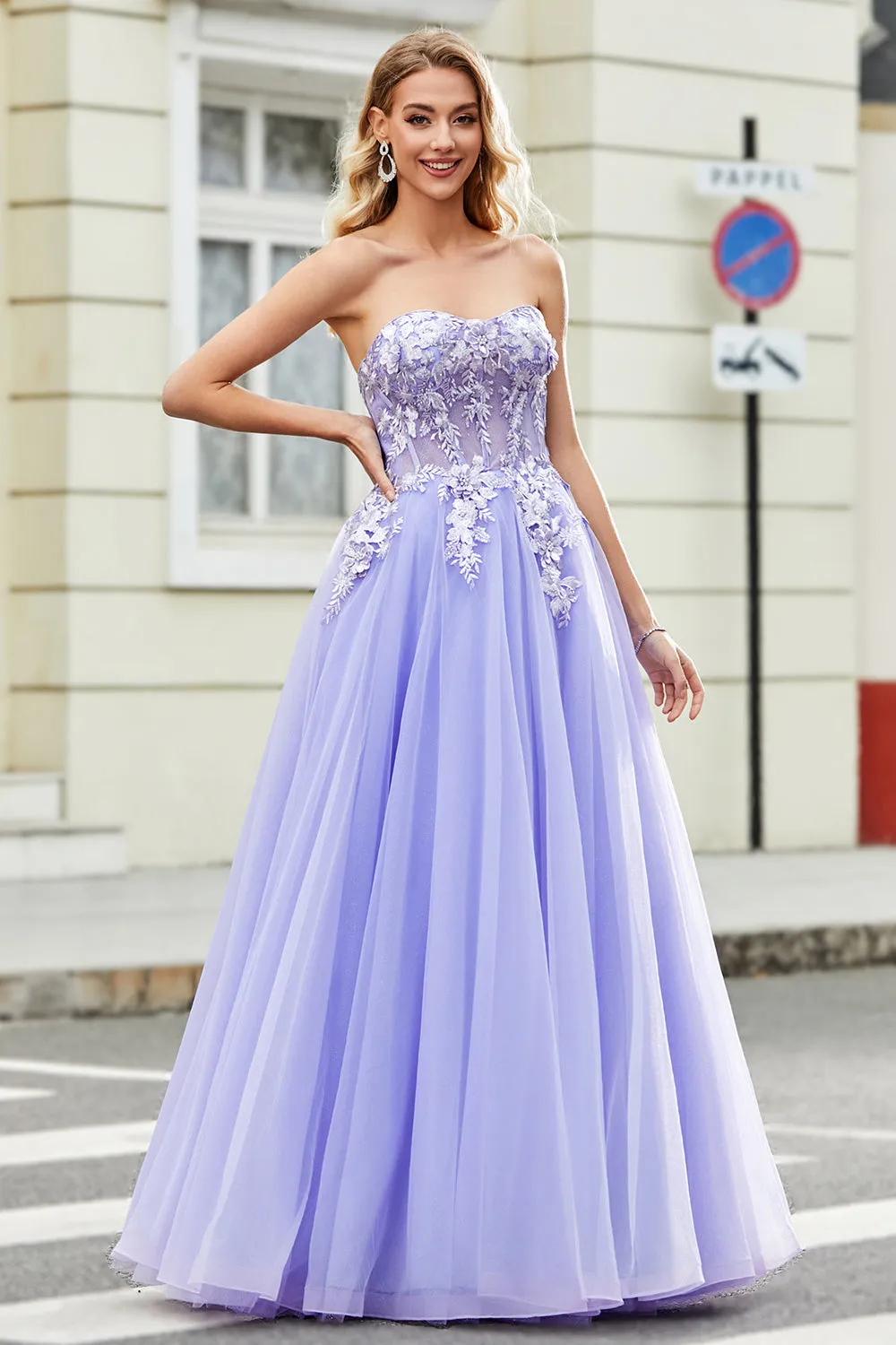Gorgeous A Line Off the Shoulder Lavender Corset Prom Dress with Appliques sold by Zapaka product image thumbnail 5