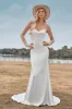 Simple Spaghetti Straps White Bridal Dress with Criss Cross Back sold by Zapaka