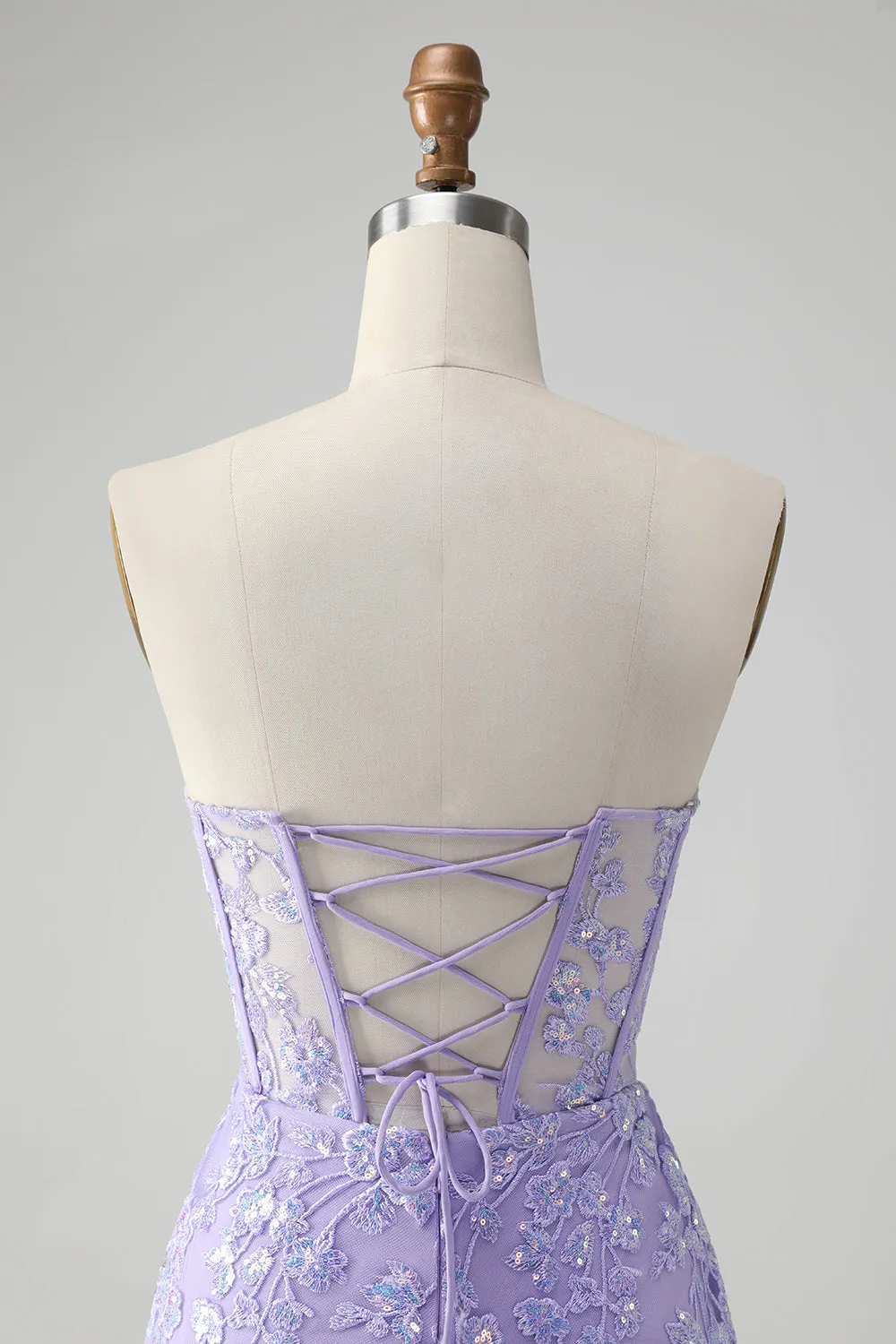 Lilac Corset Sequins Sweetheart Short Embroidery Homecoming Dress with Lace-up Back sold by Zapaka product image thumbnail 4