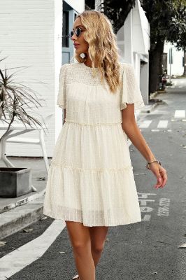 Short Sleeves Apricot Round Neck Casual Dress sold by Zapaka